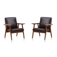 Manhattan Comfort 2-AC001-BK ArchDuke Black and Amber Faux Leather Accent Chair (Set of 2)